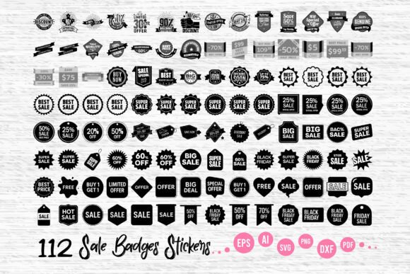 Black White Sale Badges Stickers SVG Set