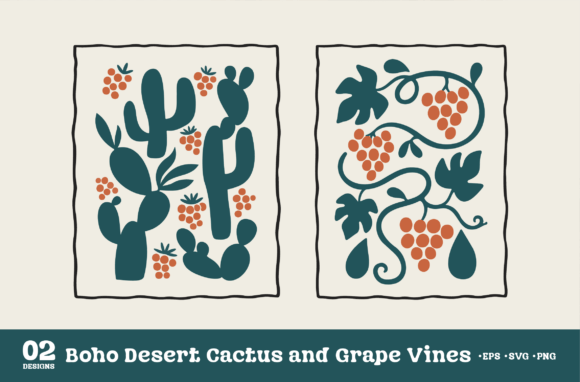 Boho Desert Cactus and Grape Vines SVG