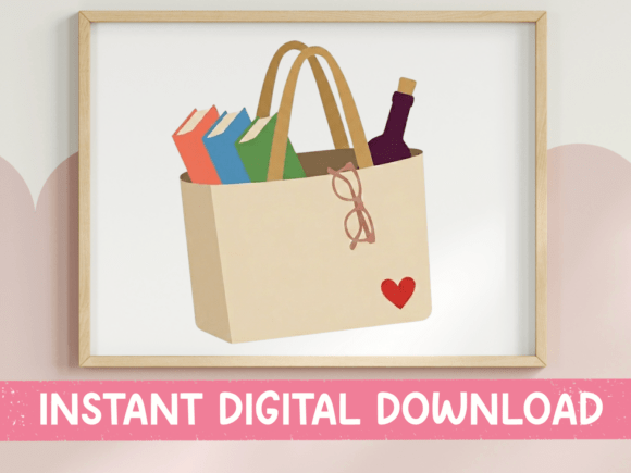 Books and Wine Tote Bag Design SVG