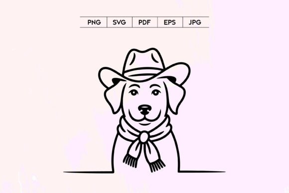 Cowboy Dog Face Line Art SVG: Graphics & Illustrations
