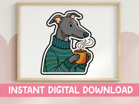 Cozy Greyhound Coffee Sticker Art: Graphics for T-Shirt Designs