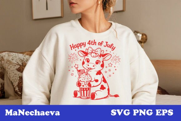 Cute 4th of July Animal Cow SVG for T-Shirt Designs