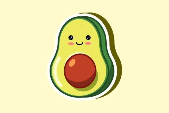 Cute Avocado Kawaii Cartoon Sticker: Graphics & Illustrations for Local Brands