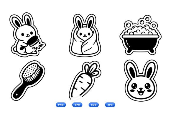 Cute Bunny Sticker Clipart Pack: Graphics for Playful Design