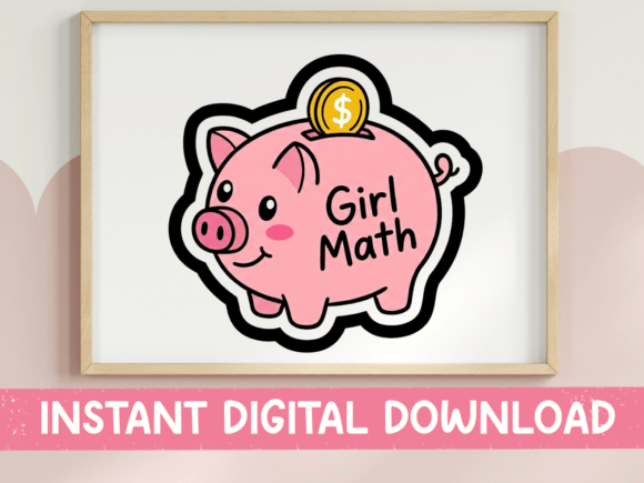 Girl Math Pink Piggy Bank SVG Graphics