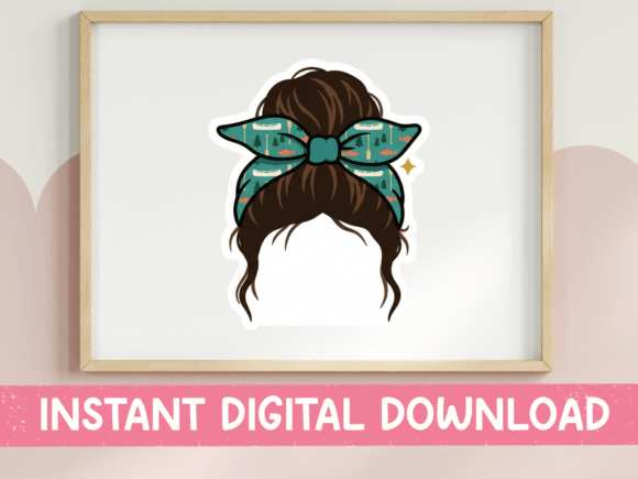 Messy Bun Teal Bandana SVG: Graphics for T-Shirt Designs