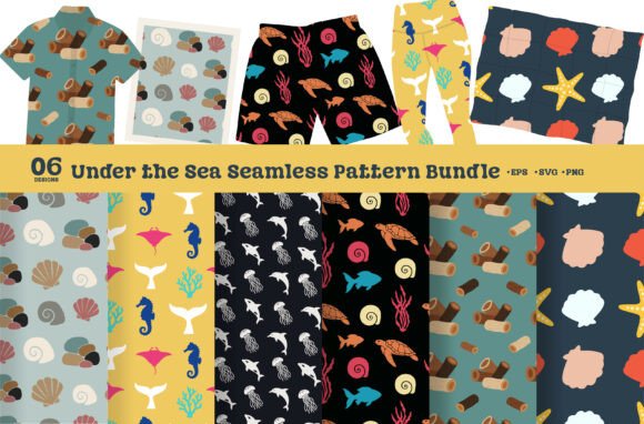 Sea Seamless Pattern SVG Bundle