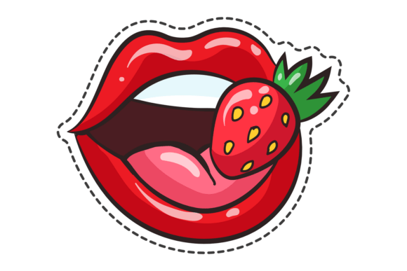 Strawberry Lips. Desire Fashion Sticker. Graphics & Illustrations