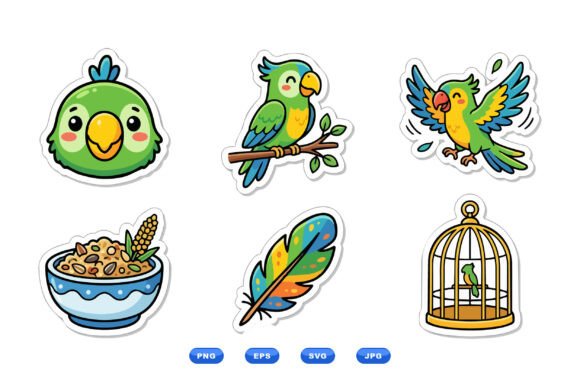 Tropical Parrot Sticker Clipart: Graphics for Whimsical Branding