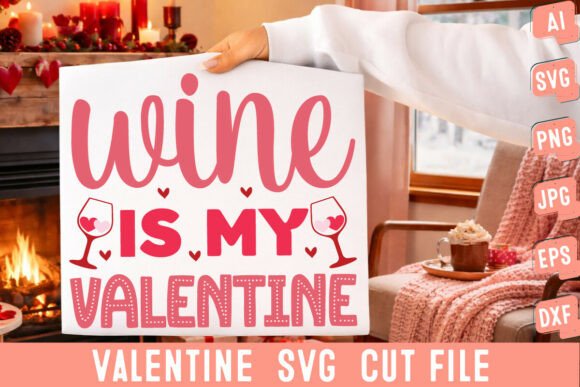 Wine is My Valentine SVG Cut File