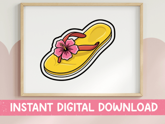 Yellow Flip Flop with Hibiscus Sticker Graphics